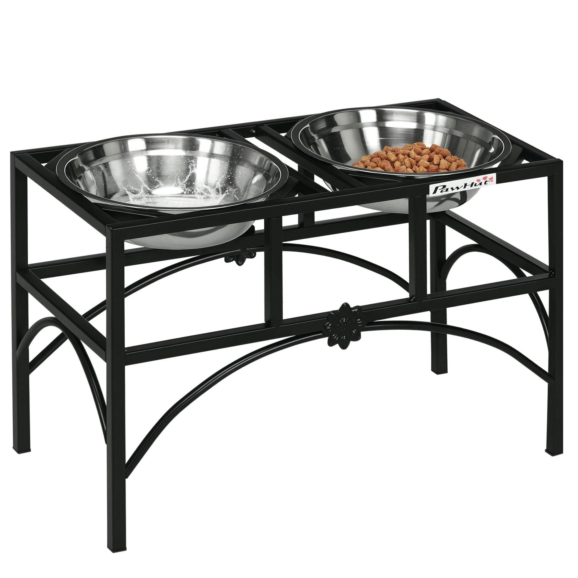 PawHut Elevated Dog Bowls, Double Stainless Steel Heavy Duty Dog Food Bowl Elevated Pet Feeding Station, 14" H