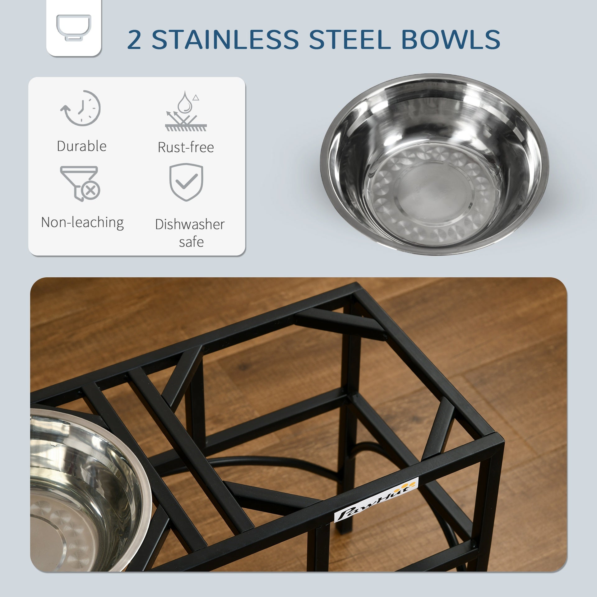 PawHut Elevated Dog Bowls, Double Stainless Steel Heavy Duty Dog Food Bowl Elevated Pet Feeding Station, 14" H
