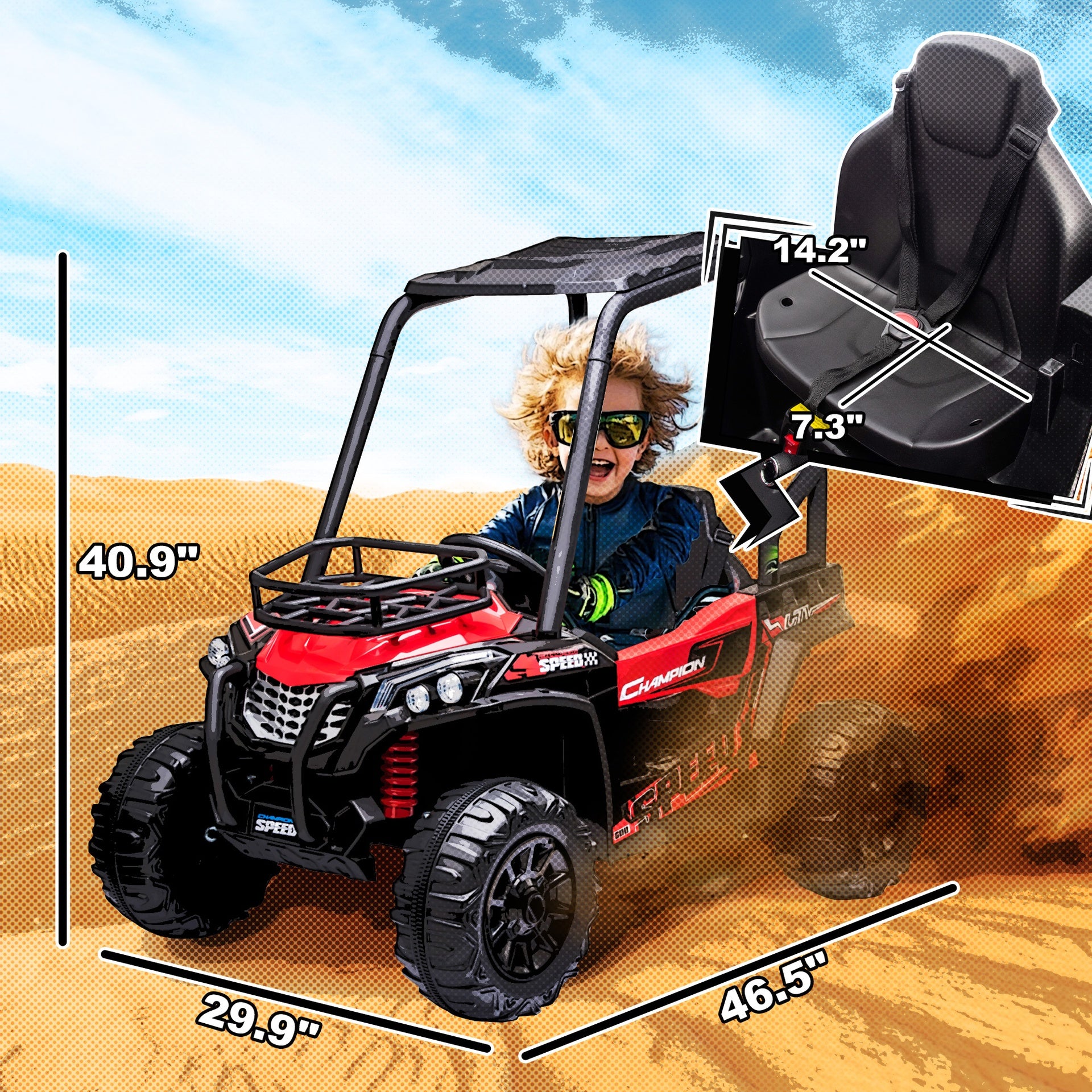 Aosom 12V Kids UTV with Music, Lights, MP3/USB, Suspension System, Remote Control, Red