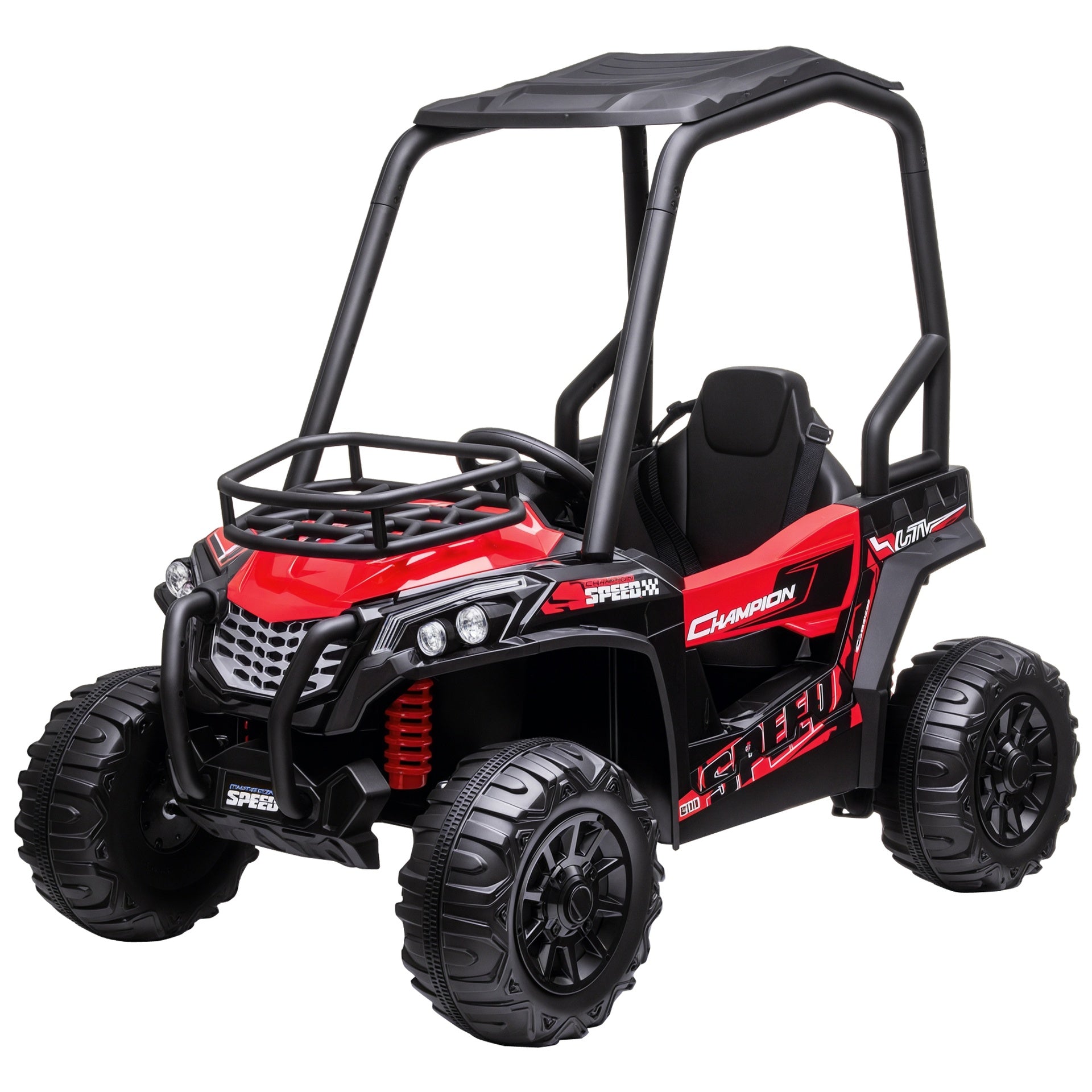 Aosom 12V Kids UTV with Music, Lights, MP3/USB, Suspension System, Remote Control, Red