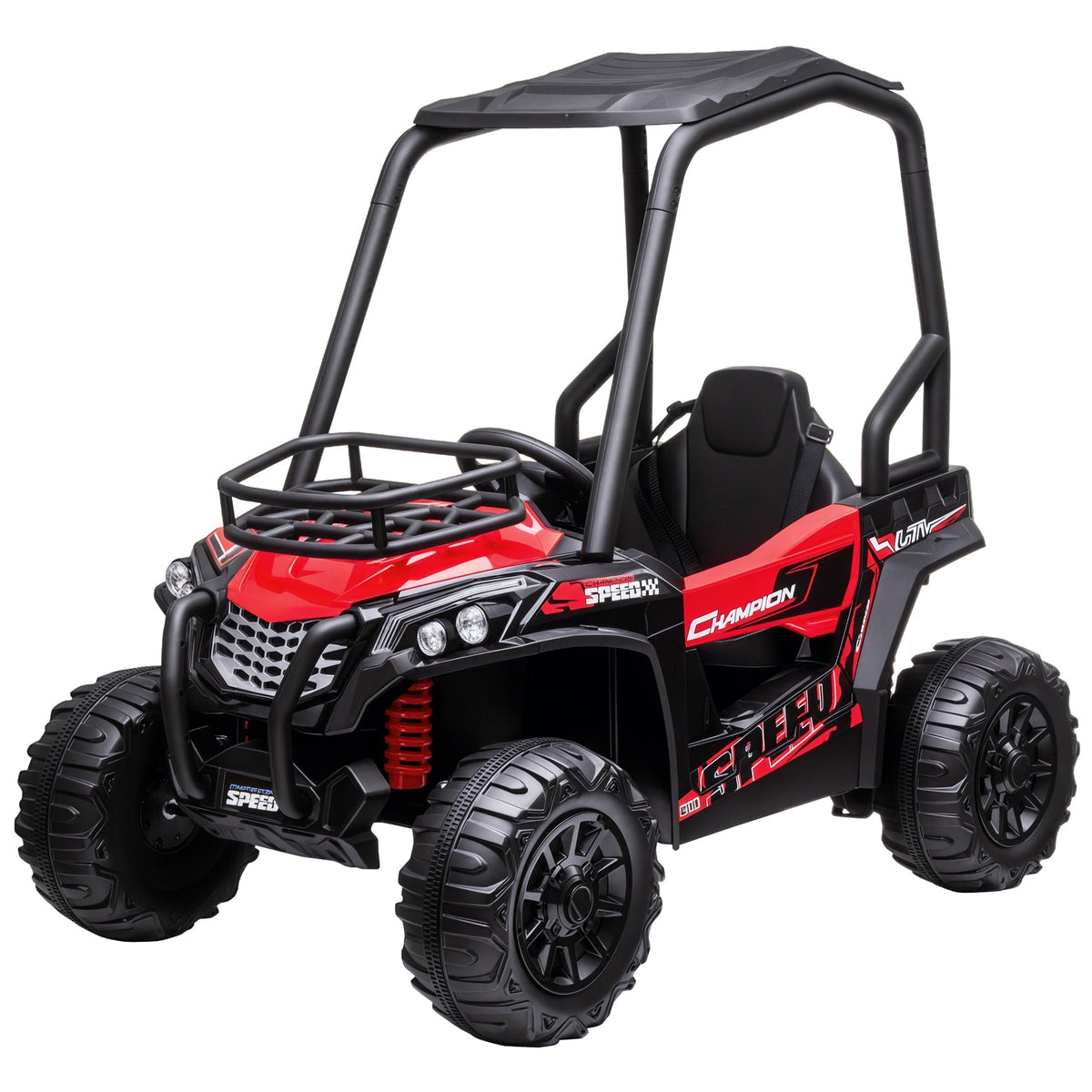 Aosom 12V Kids UTV with Music, Lights, MP3/USB, Suspension System, Remote Control, Red
