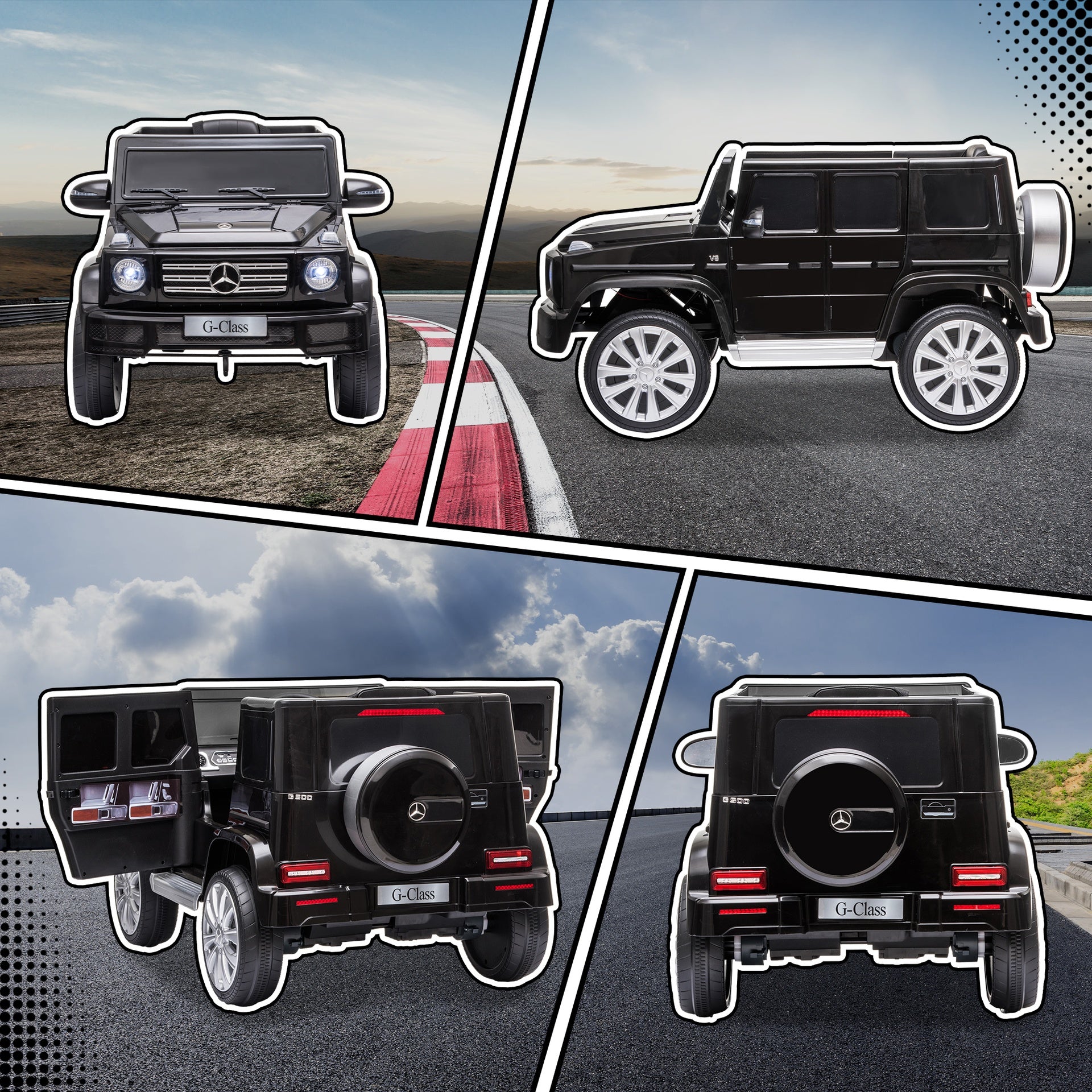 Aosom 12V Mercedes Benz G500 Licensed Kids Electric Car with Remote Control, Headlights, Music, Suspension, Storage, Black