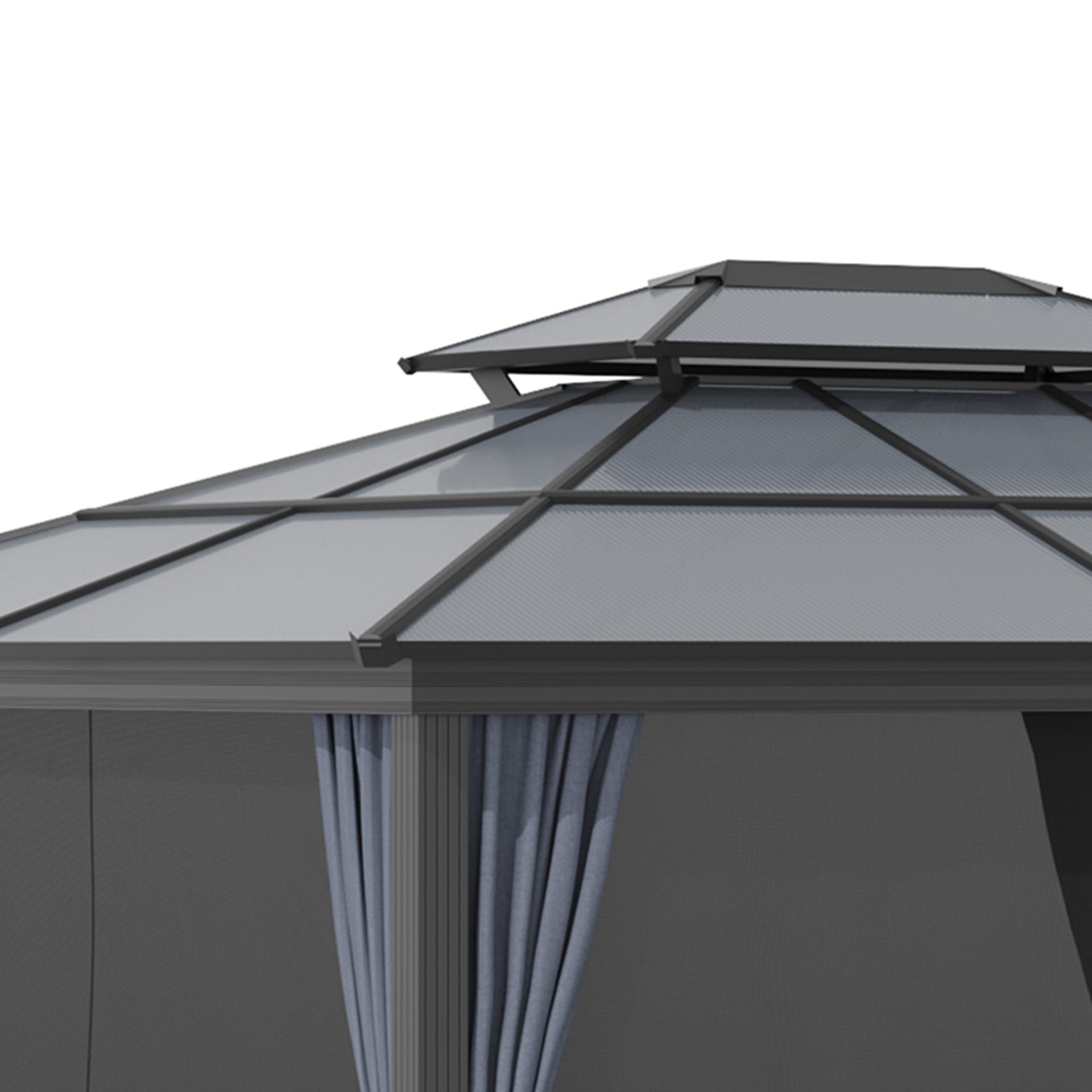 Outsunny 10' x 12' Hardtop Gazebo Canopy with Polycarbonate Roof, Aluminum Frame, Permanent Pavilion Outdoor Gazebo with Netting, for Patio, Garden, Backyard, Deck, Lawn, Black