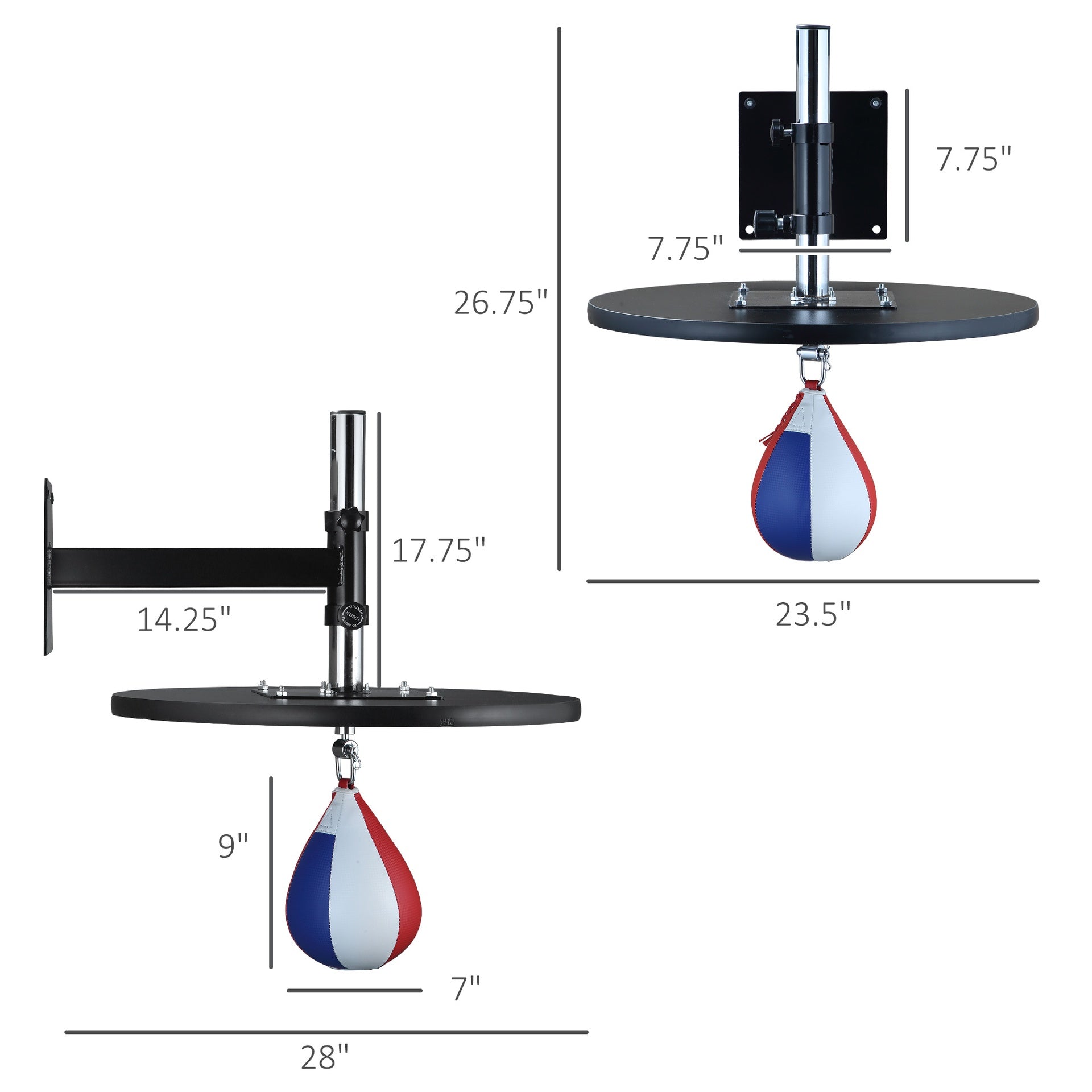 Soozier Speed Bag Boxing Punching Bag Wall Mount Height Adjustable, MMA, Martial Arts, and Boxing Equipment for Training at Home, Heavy-Duty Steel Platform, Strong PVC Leather, 9" H x 7" Dia.