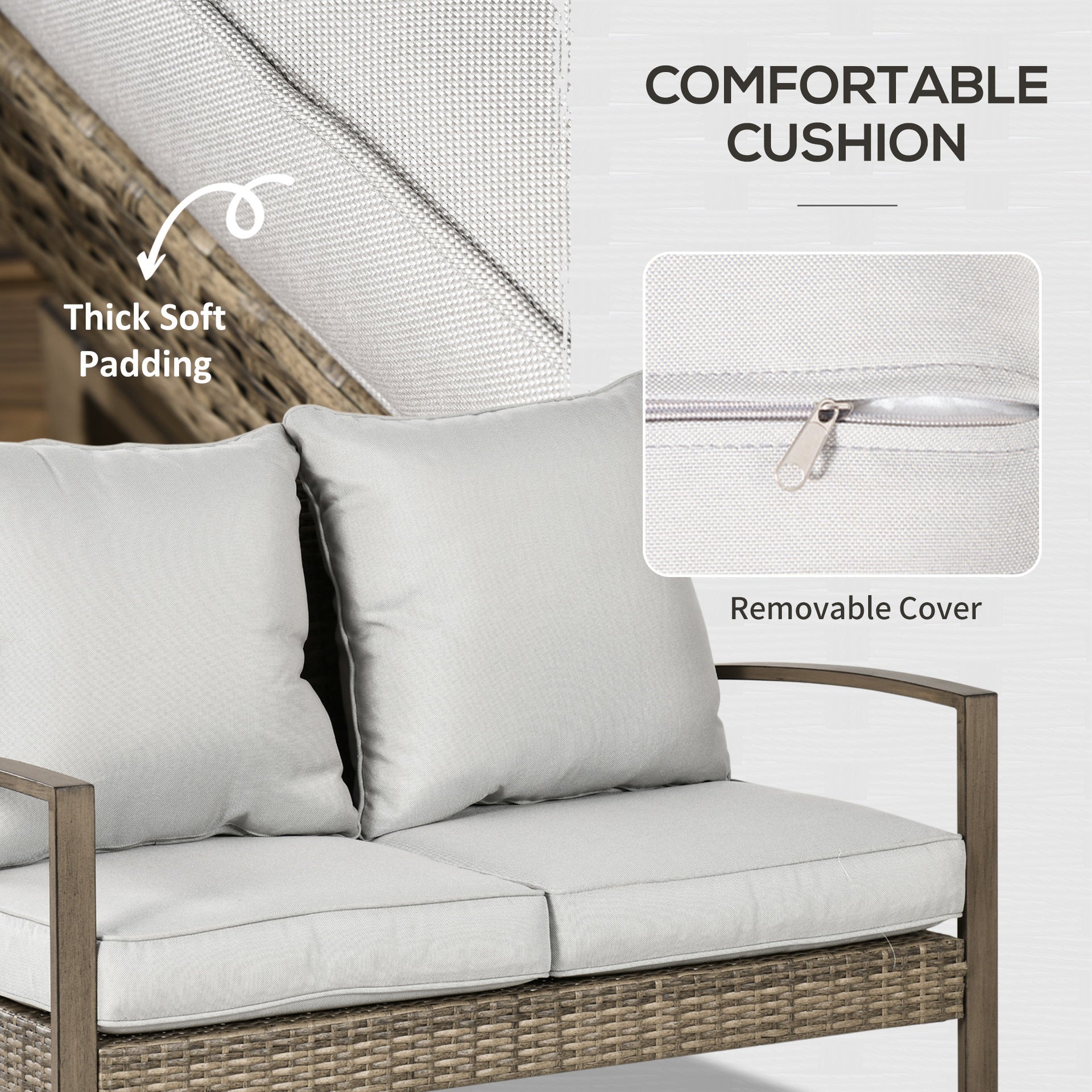 Outsunny 4 Piece Wicker Patio Furniture Set with 2 Rocking Chairs, Loveseat Sofa, Outdoor PE Rattan Conversation Set with Cushions, Aluminum Table for Porch, Poolside, Light Gray