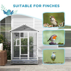 PawHut 64.5" Wooden Bird Cage Aviary, Flight Cage with 4 Perches, Nest and Slide-Out Tray for Indoor/Outdoor, Gray