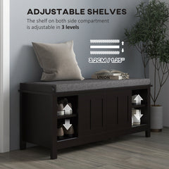 HOMCOM Modern Shoe Storage Bench, Entry Way Bench with Cushion, 2 Sliding Doors, Storage Ottoman Bench, Holds 10 Pairs, Black