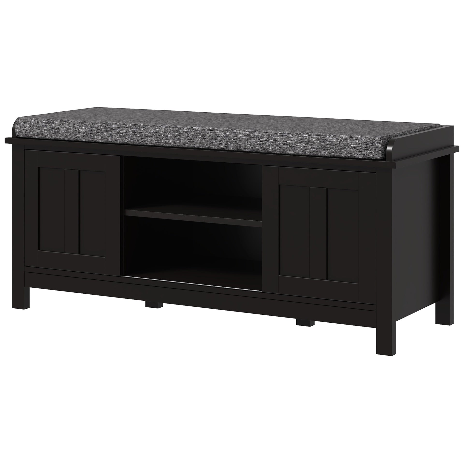 HOMCOM Modern Shoe Storage Bench, Entry Way Bench with Cushion, 2 Sliding Doors, Storage Ottoman Bench, Holds 10 Pairs, Black