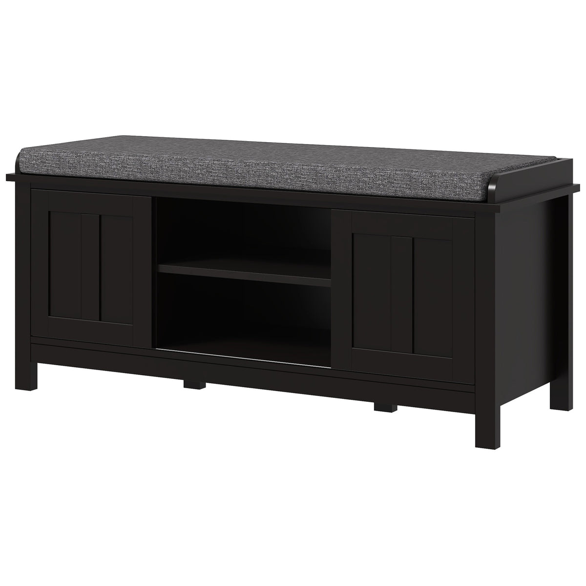HOMCOM Modern Shoe Storage Bench, Entry Way Bench with Cushion, 2 Sliding Doors, Storage Ottoman Bench, Holds 10 Pairs, Black