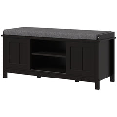 HOMCOM Modern Shoe Storage Bench, Entry Way Bench with Cushion, 2 Sliding Doors, Storage Ottoman Bench, Holds 10 Pairs, Black