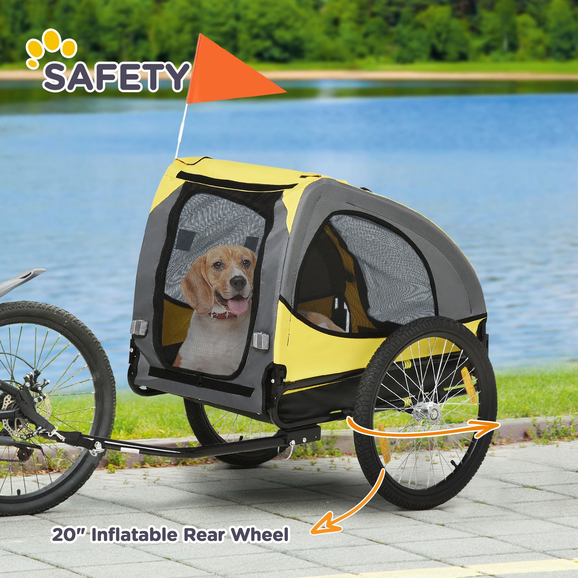 Aosom Dog Bike Trailer, Pet Stroller with Wheels for Medium Dogs, Yellow