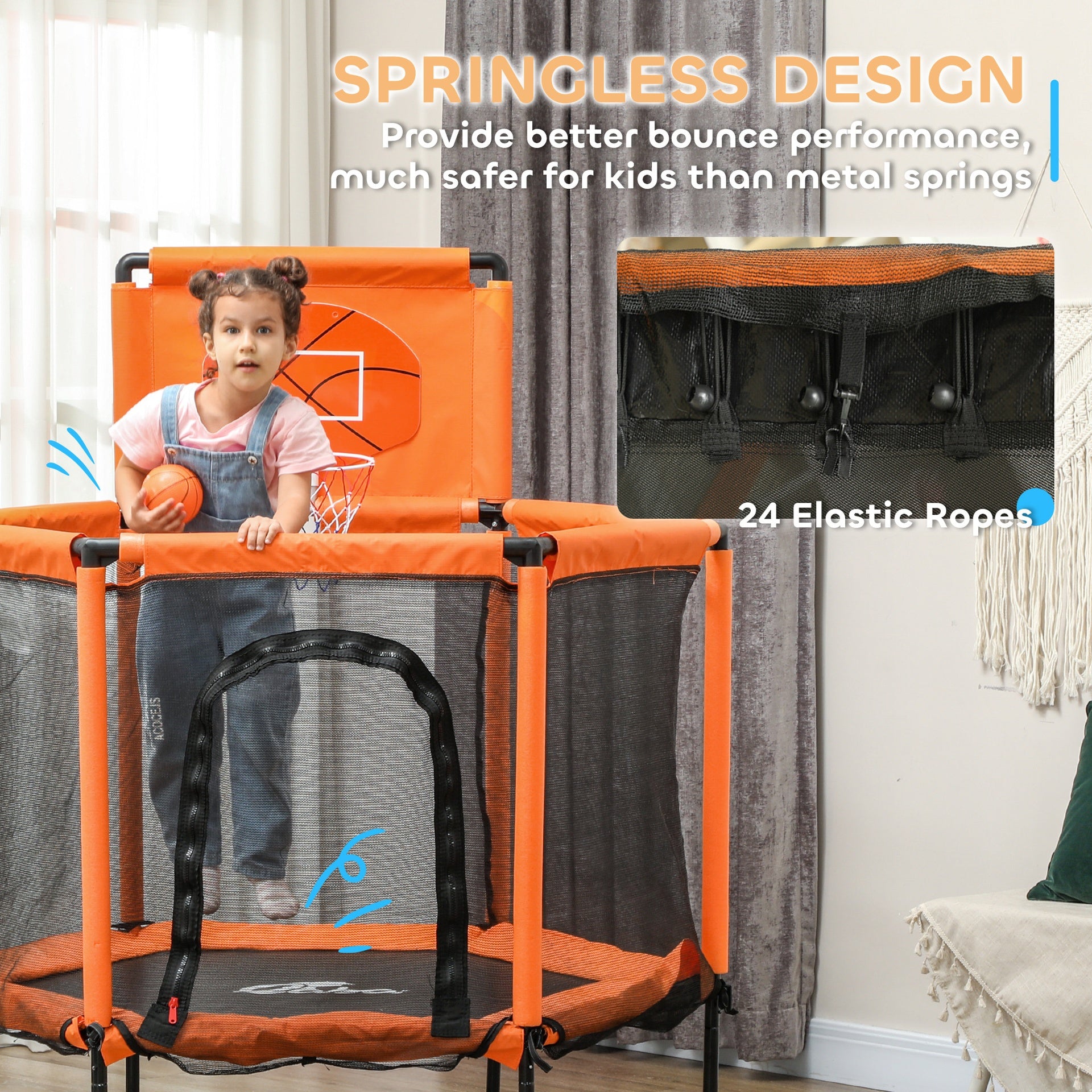 Qaba 48" Kids Trampoline  with Safety Enclosure Net, Basketball Hoop for Ages 3-6, Gifts for Boys & Girls, Orange