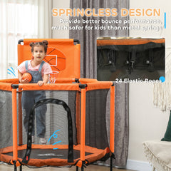 Qaba 48" Kids Trampoline  with Safety Enclosure Net, Basketball Hoop for Ages 3-6, Gifts for Boys & Girls, Orange