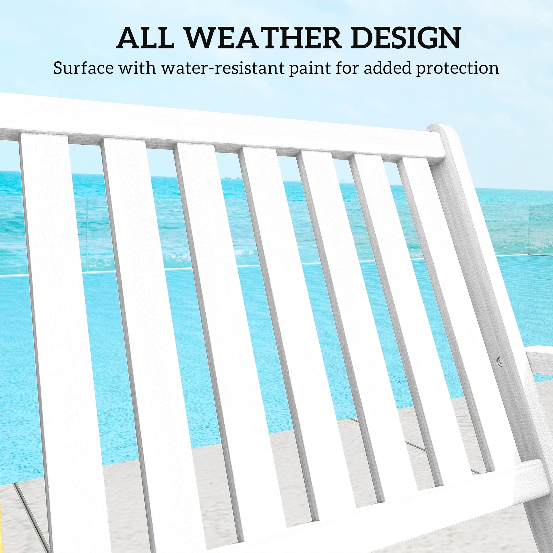 Outsunny 2-Person Foldable Wood Outdoor Bench with Backrest and Armrests for Garden, Porch, Park, Balcony, White