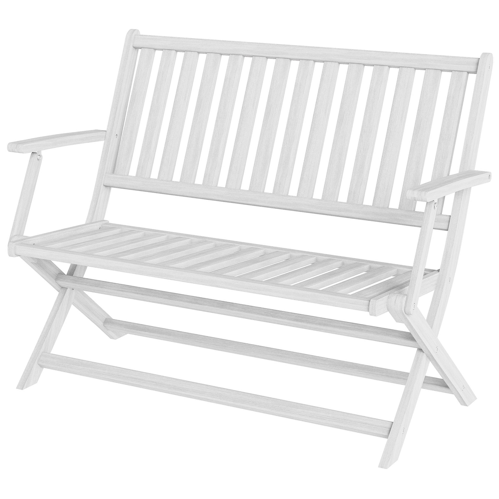 Outsunny 2-Person Foldable Wood Outdoor Bench with Backrest and Armrests for Garden, Porch, Park, Balcony, White