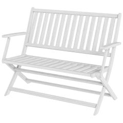Outsunny 2-Person Foldable Wood Outdoor Bench with Backrest and Armrests for Garden, Porch, Park, Balcony, White