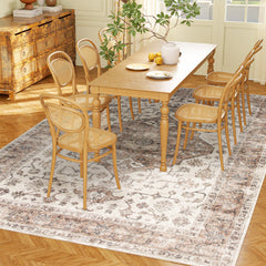 HOMCOM 8x10 Area Rug, Vintage Machine Washable Rug, Non-Slip Floor Carpet for Living Room, Bedroom, Dining Room, Tan