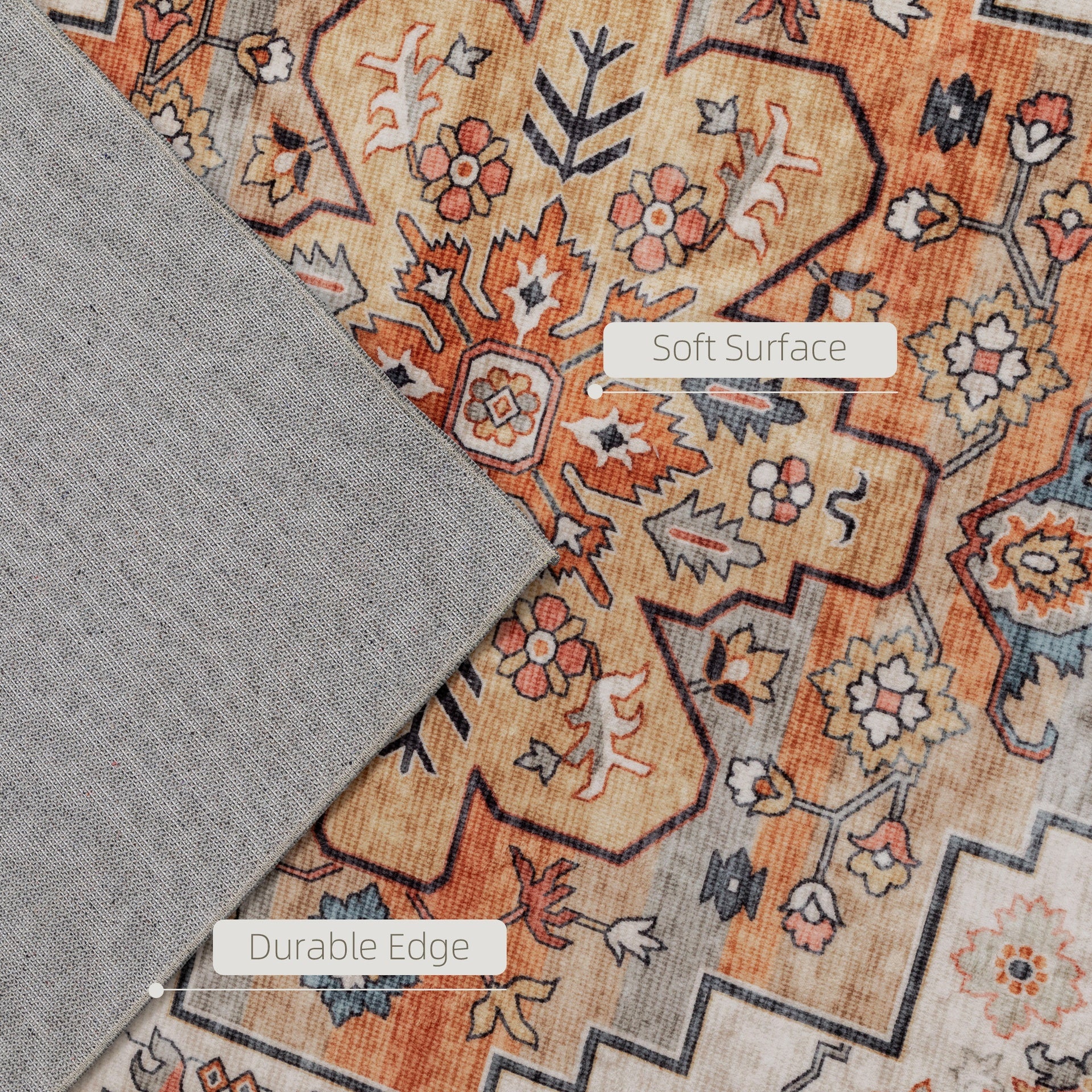 HOMCOM Area Rug 8x10, Machine Washable Rug, Non-Slip Boho Print Pattern Medallion Carpet for Living Room, Bedroom, Tawny Brown