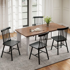 HOMCOM Dining Chairs Set of 2, Farmhouse Wood Kitchen Chairs with Rubber Wood Frame, Spindle Back for Dining Room, Black