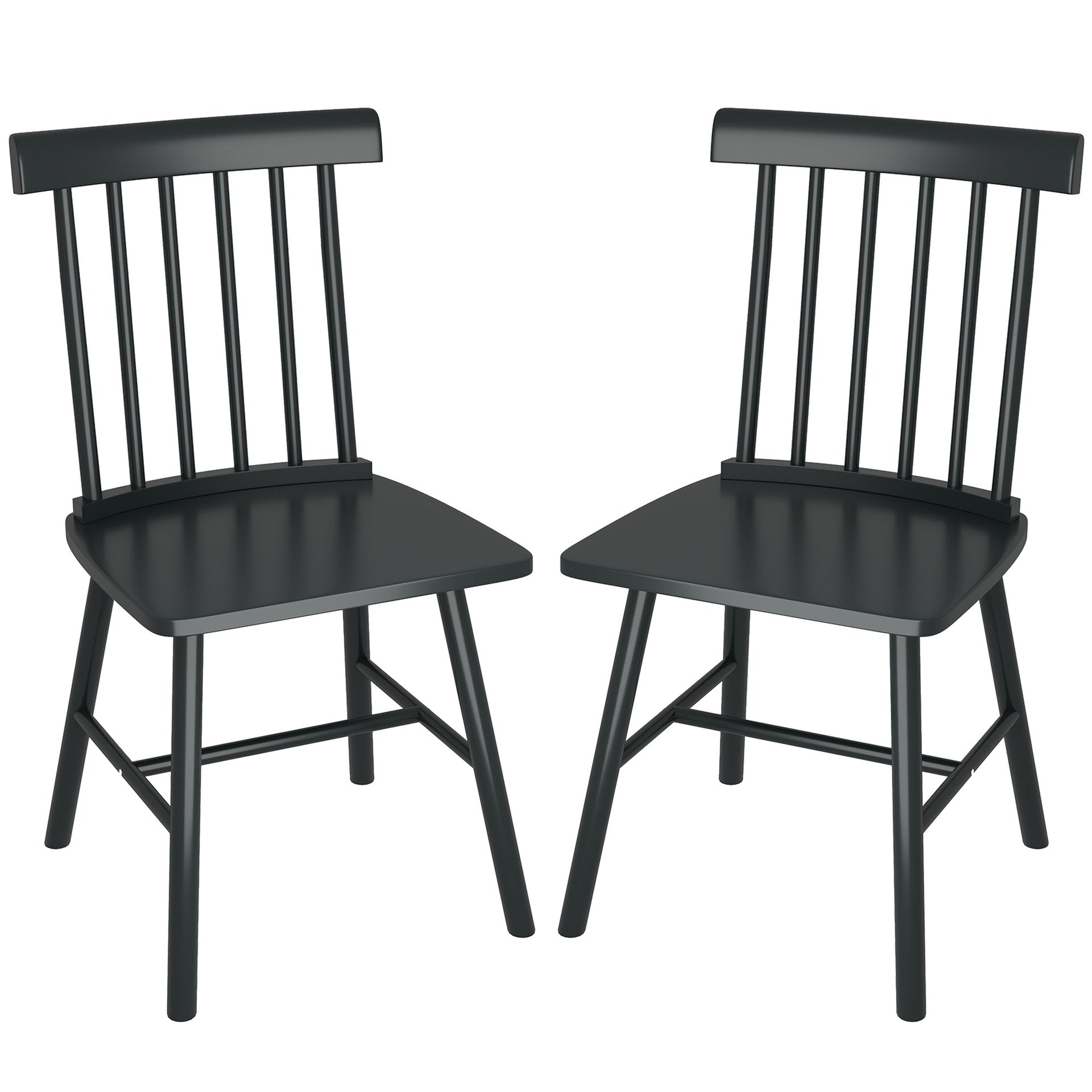 HOMCOM Dining Chairs Set of 2, Farmhouse Wood Kitchen Chairs with Rubber Wood Frame, Spindle Back for Dining Room, Black