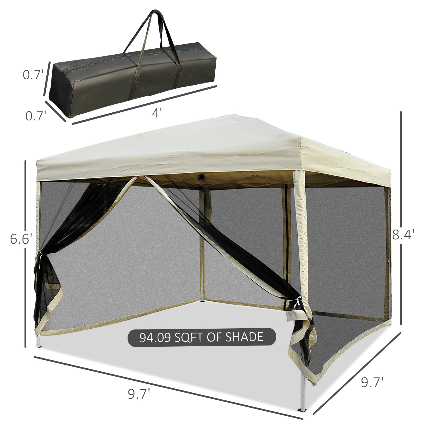 Outsunny 210D Oxford 10' x 10' Pop Up Canopy Tent with Netting, Instant Screen Room House, Tents for Parties, Height Adjustable, with Carry Bag, for Outdoor, Garden, Patio