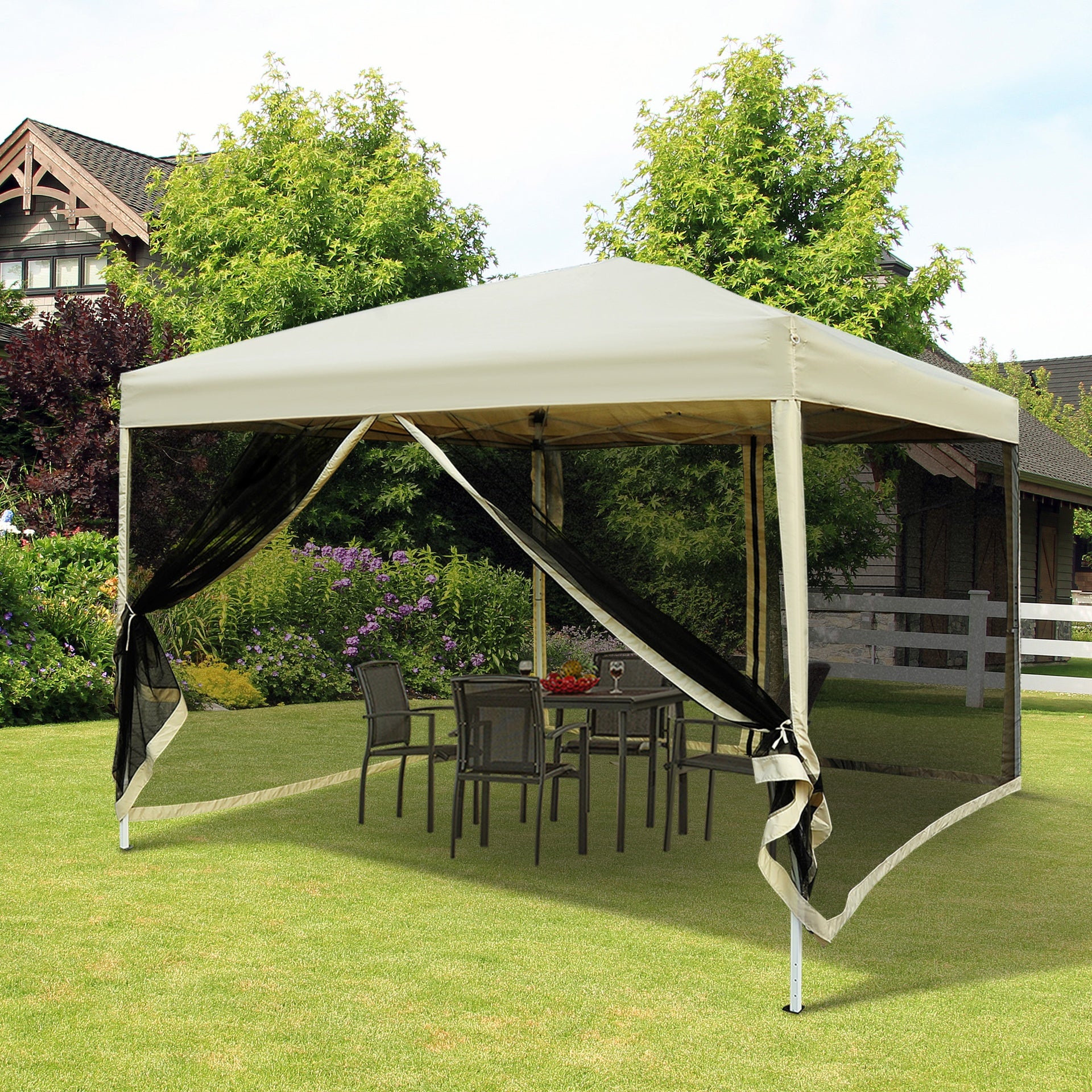 Outsunny 210D Oxford 10' x 10' Pop Up Canopy Tent with Netting, Instant Screen Room House, Tents for Parties, Height Adjustable, with Carry Bag, for Outdoor, Garden, Patio