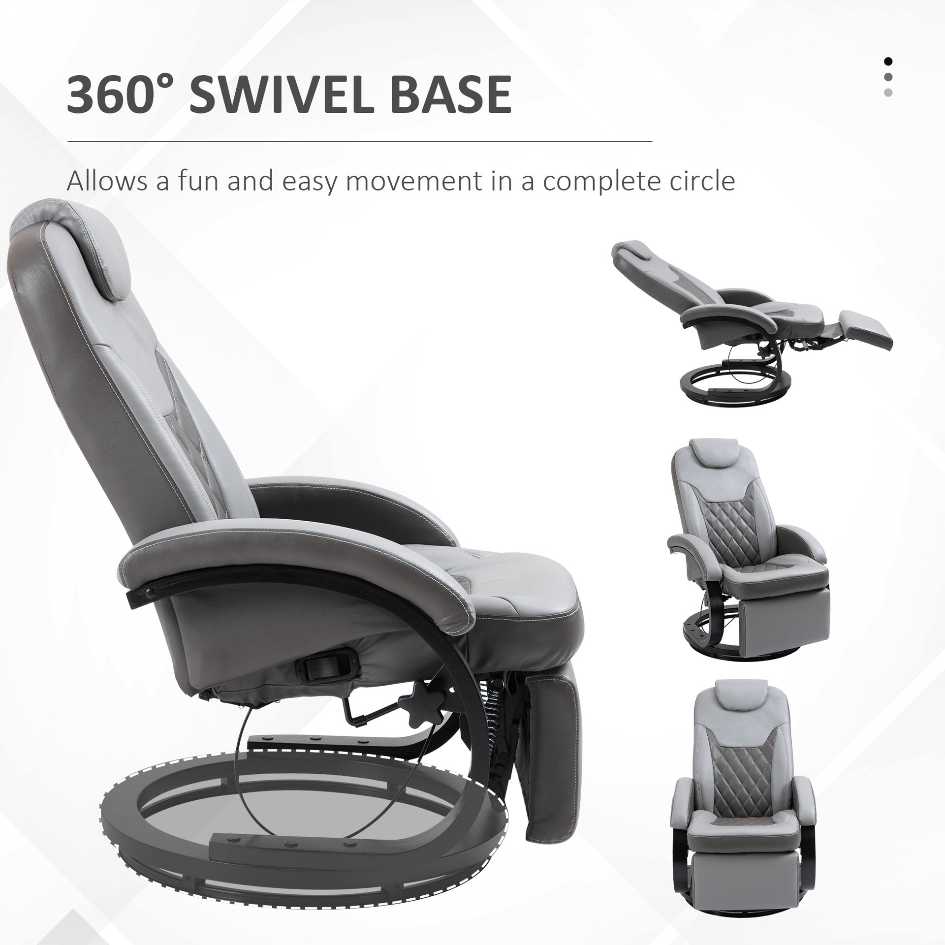 HOMCOM Faux Leather Manual Recliner, Adjustable Swivel Lounge Chair, Armchair with Footrest and Round Base for Living Room, Gray