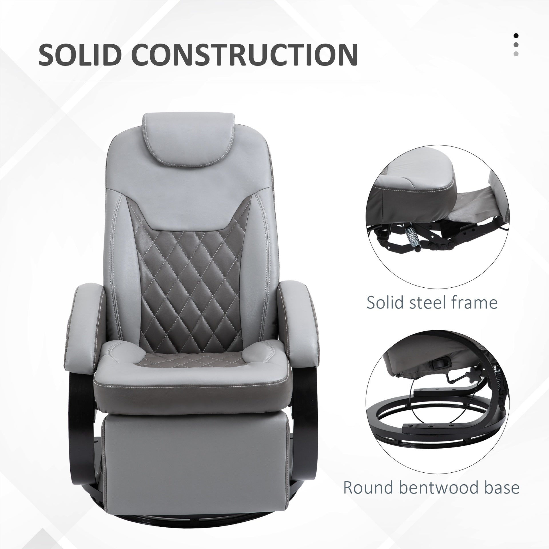 HOMCOM Faux Leather Manual Recliner, Adjustable Swivel Lounge Chair, Armchair with Footrest and Round Base for Living Room, Gray