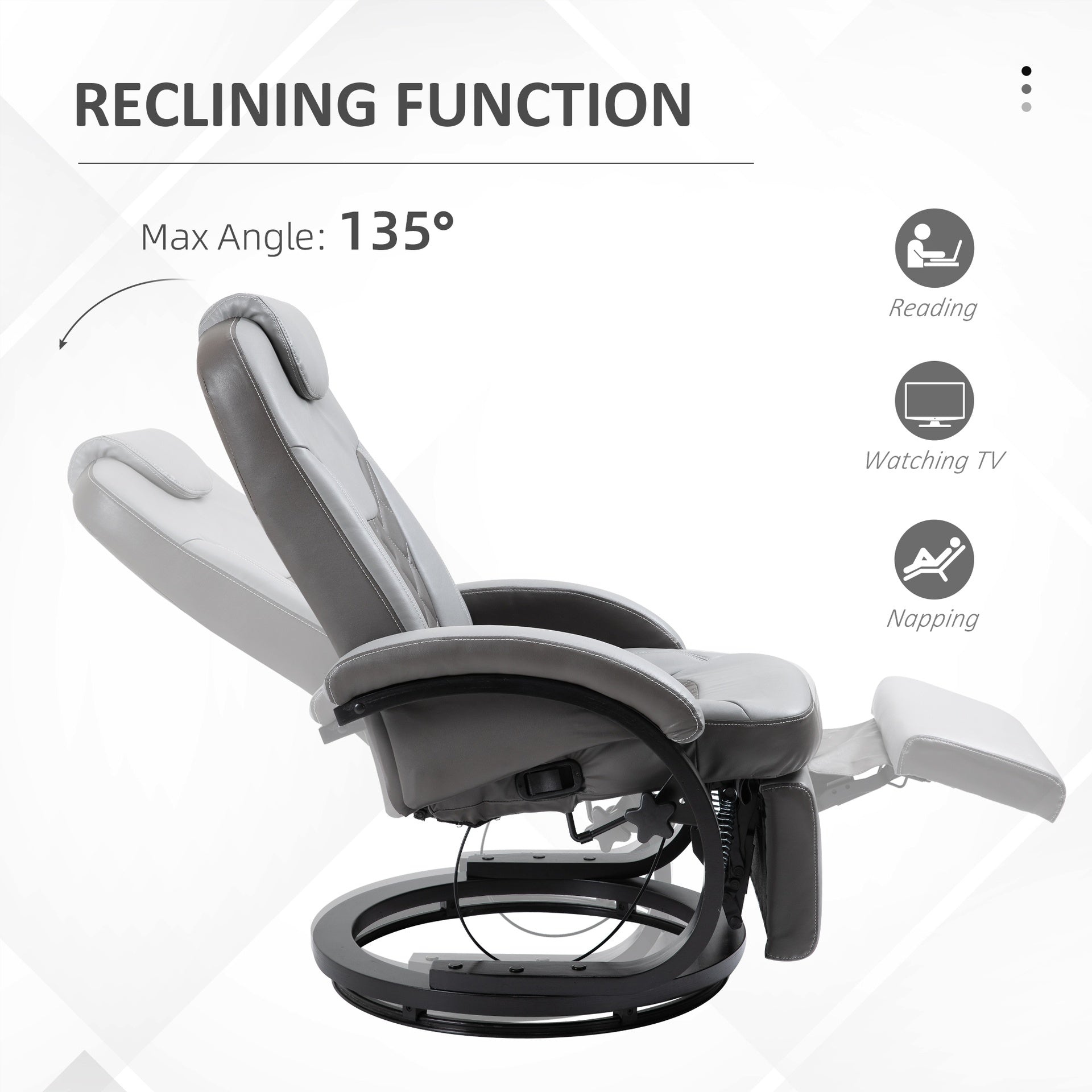 HOMCOM Faux Leather Manual Recliner, Adjustable Swivel Lounge Chair, Armchair with Footrest and Round Base for Living Room, Gray