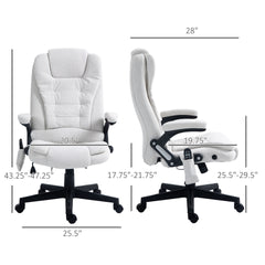 HOMCOM 6 Point Vibrating Massage Office Chair with Heat, Linen High Back Massage Desk Chair with Reclining Backrest, White