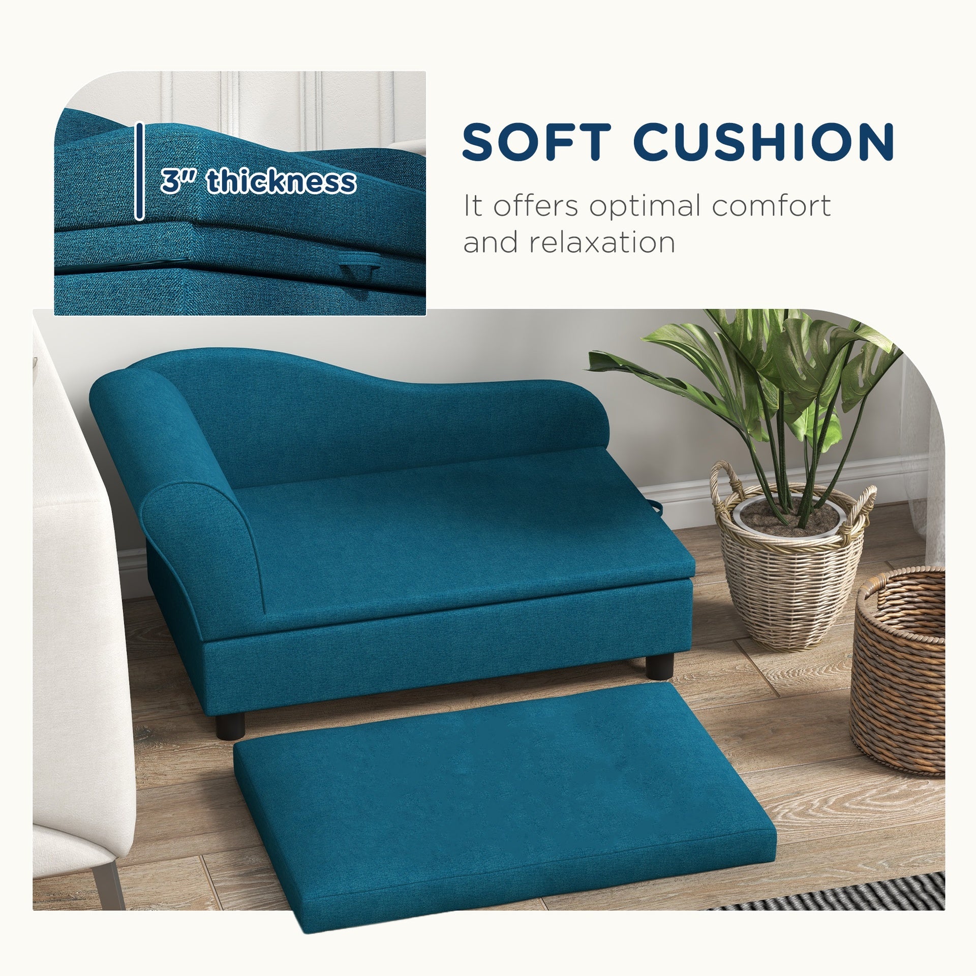 PawHut Pet Sofa Dog Sofa for Small Dogs with Storage, Dark Blue