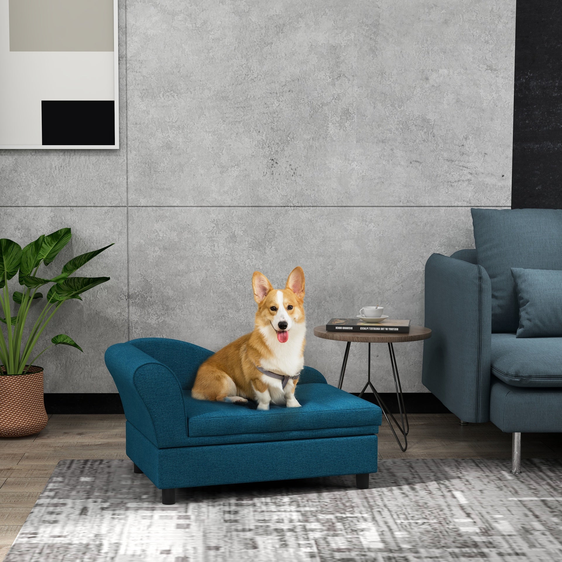 PawHut Pet Sofa Dog Sofa for Small Dogs with Storage, Dark Blue