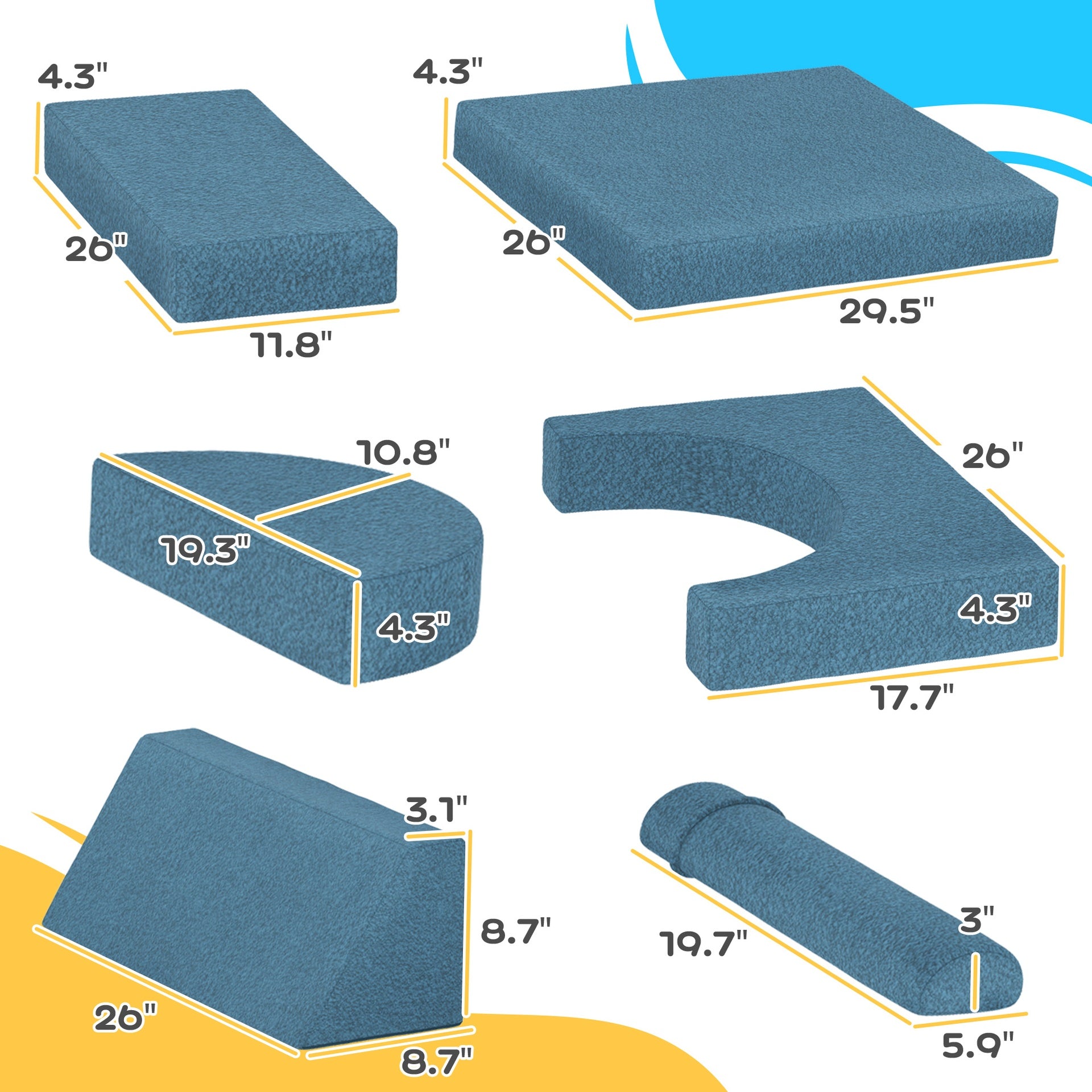 Qaba 12 Pcs Foam Climbing Blocks for Toddlers, Indoor Soft Play Equipment for Boys and Girls, Blue