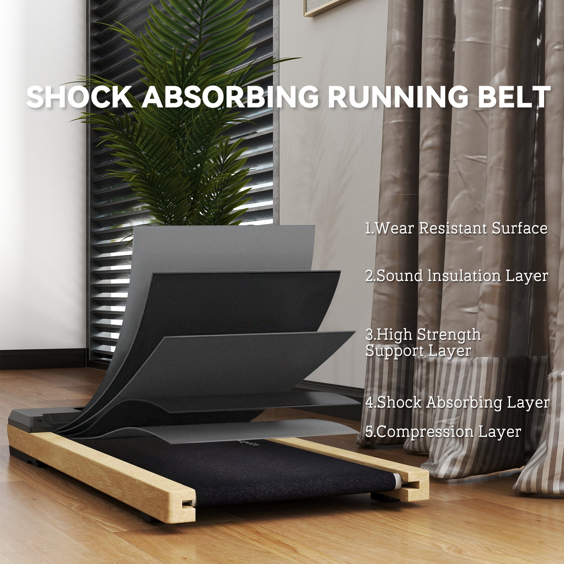 Soozier 2.5HP Walking Pad, Wood Under Desk Treadmill with Remote Control, Transport Wheels and LED Display for Home Gym Office