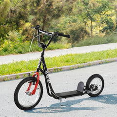 Aosom Teens Youth Scooter Ride On Toy with Adjustable Handlebar, Dual Brakes, and Inflatable Wheels For Kids 5+ - Black