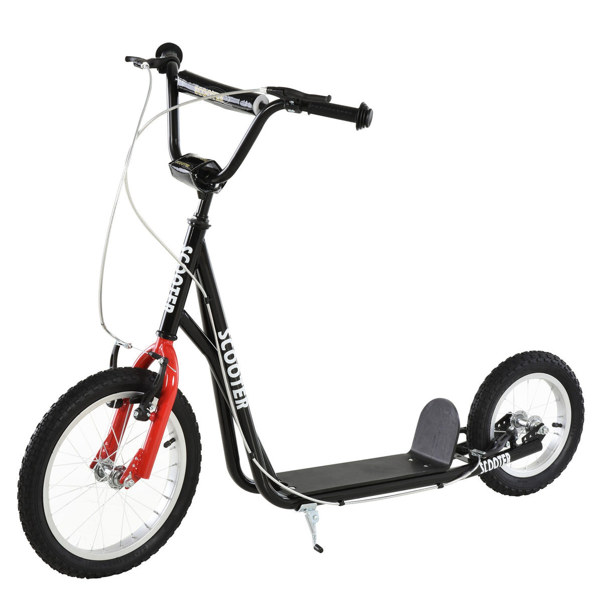 Aosom Teens Youth Scooter Ride On Toy with Adjustable Handlebar, Dual Brakes, and Inflatable Wheels For Kids 5+ - Black