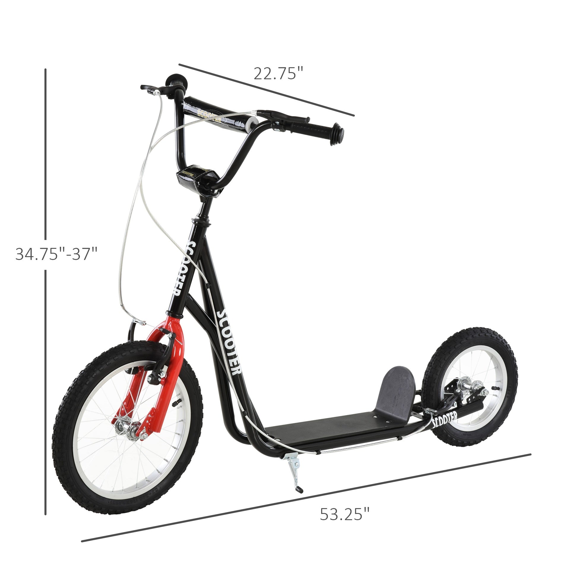 Aosom Teens Youth Scooter Ride On Toy with Adjustable Handlebar, Dual Brakes, and Inflatable Wheels For Kids 5+ - Black