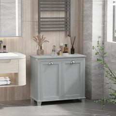 HOMCOM Dual Tilt out Laundry Hamper Cabinet, Bathroom Storage Cabinet with 2-Compartment Hamper, Modern Bathroom Floor Cabinet for Washroom, Gray