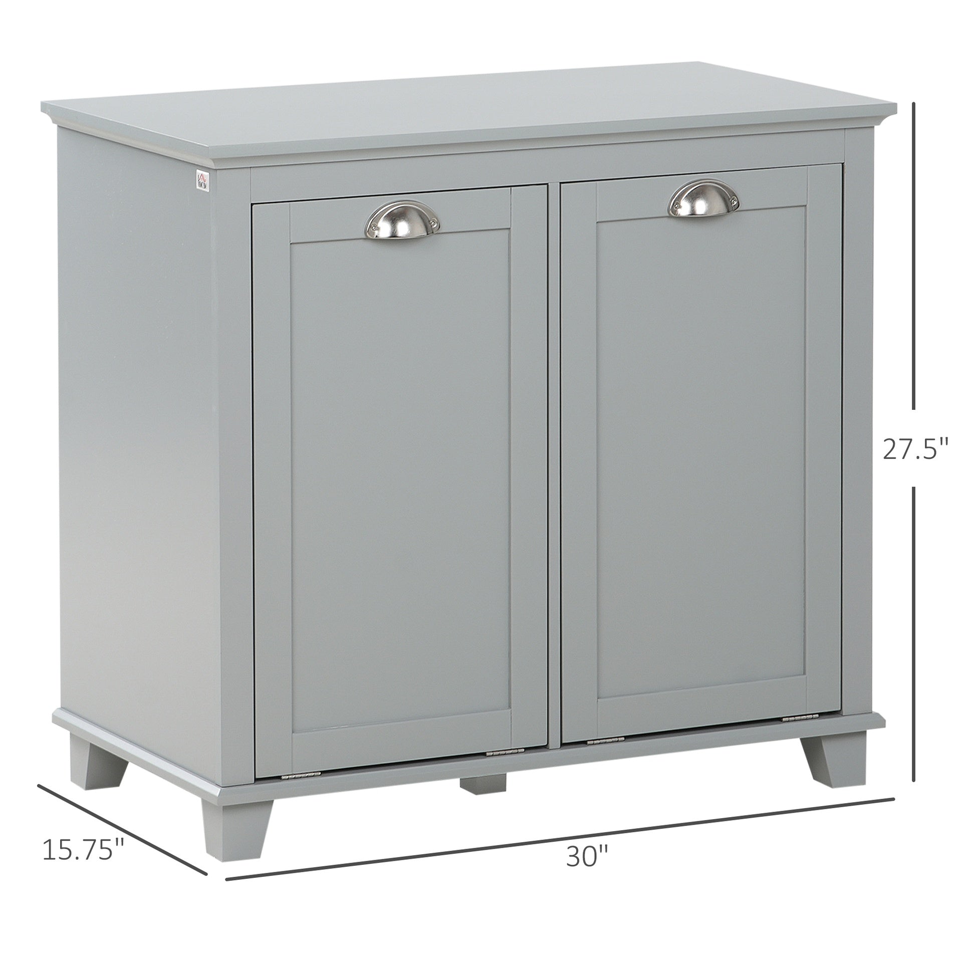 HOMCOM Dual Tilt out Laundry Hamper Cabinet, Bathroom Storage Cabinet with 2-Compartment Hamper, Modern Bathroom Floor Cabinet for Washroom, Gray