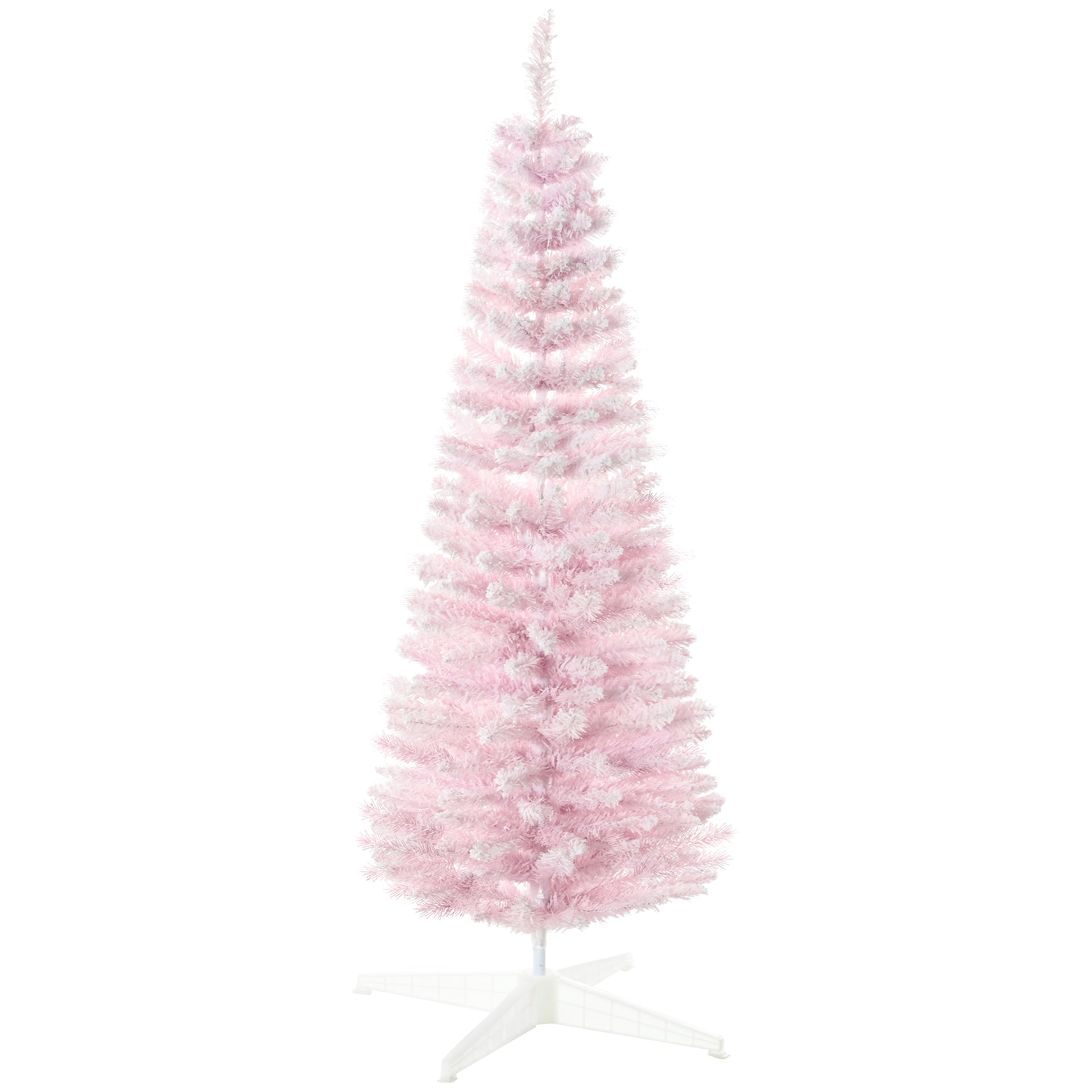HOMCOM 5' Decorated Christmas Tree Snow Flocked Artificial Christmas Tree with Pencil Shape, Realistic Branches, Pink