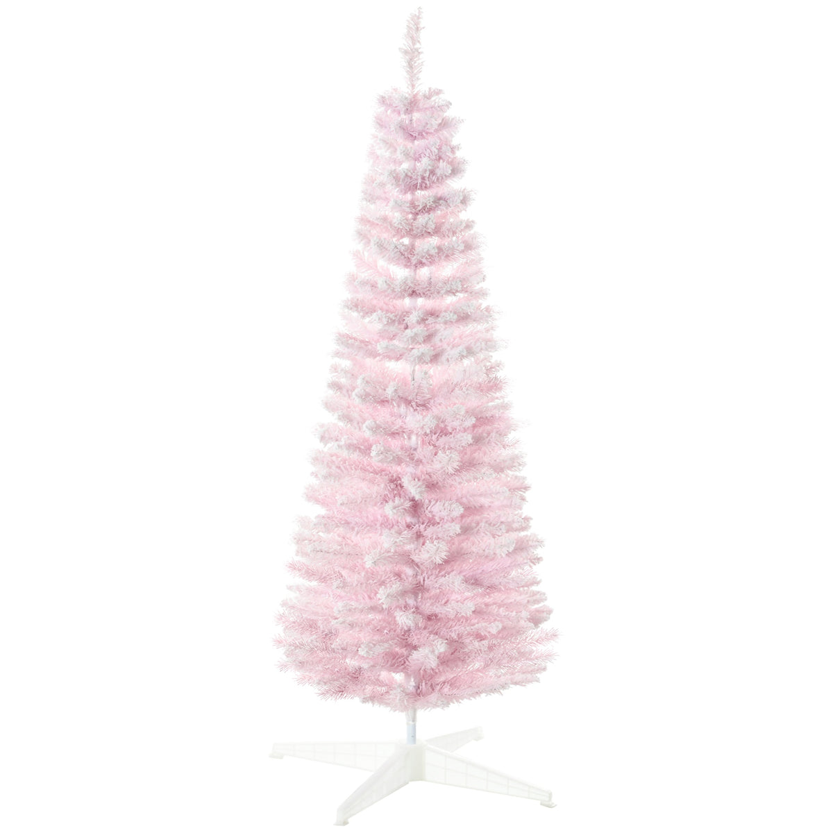 HOMCOM 5' Decorated Christmas Tree Snow Flocked Artificial Christmas Tree with Pencil Shape, Realistic Branches, Pink