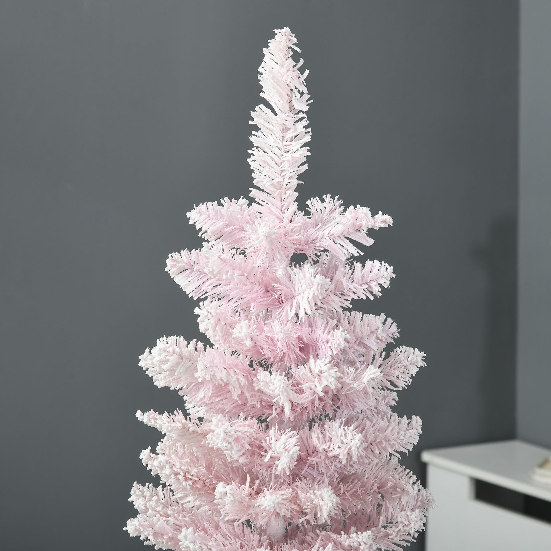 HOMCOM 5' Decorated Christmas Tree Snow Flocked Artificial Christmas Tree with Pencil Shape, Realistic Branches, Pink