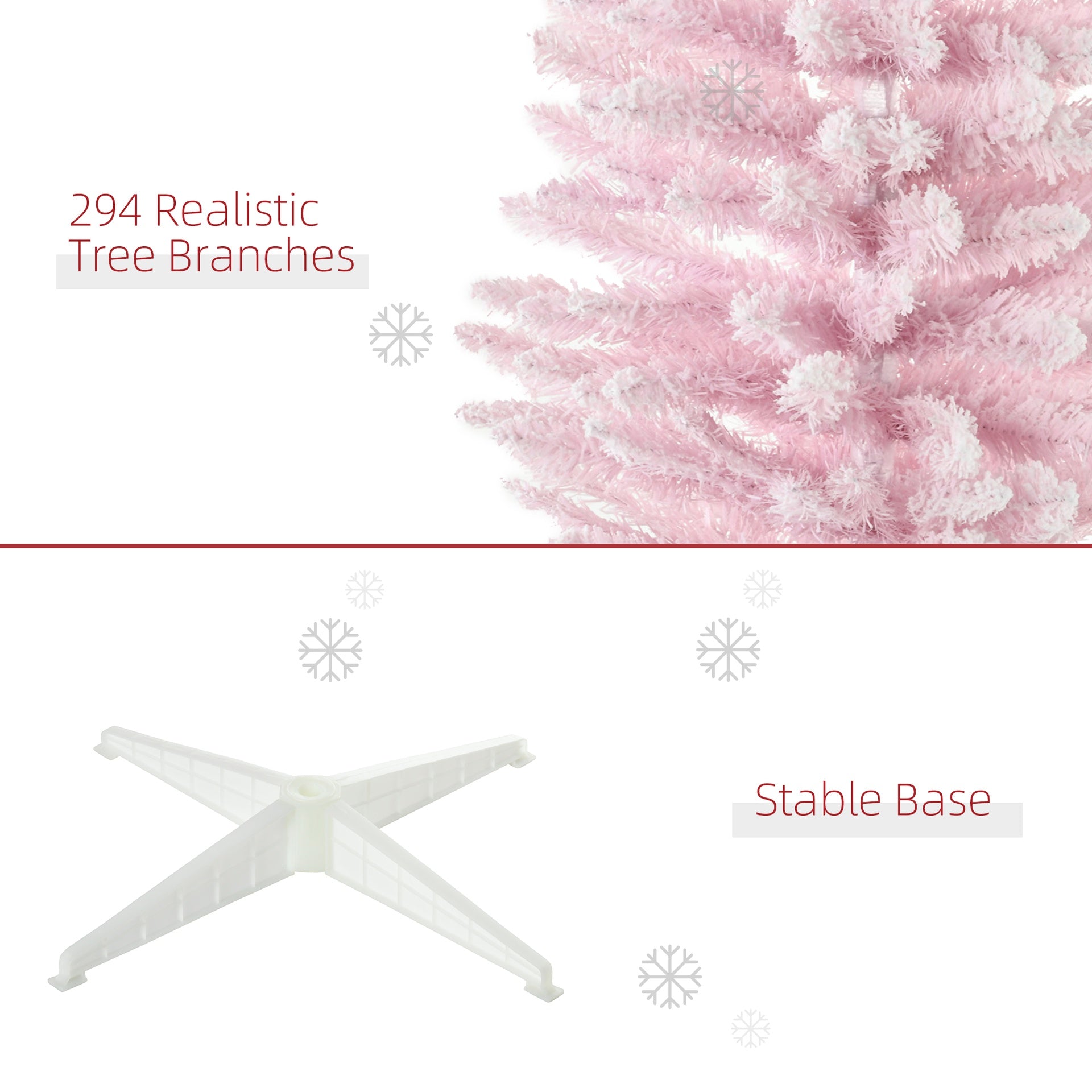 HOMCOM 5' Decorated Christmas Tree Snow Flocked Artificial Christmas Tree with Pencil Shape, Realistic Branches, Pink