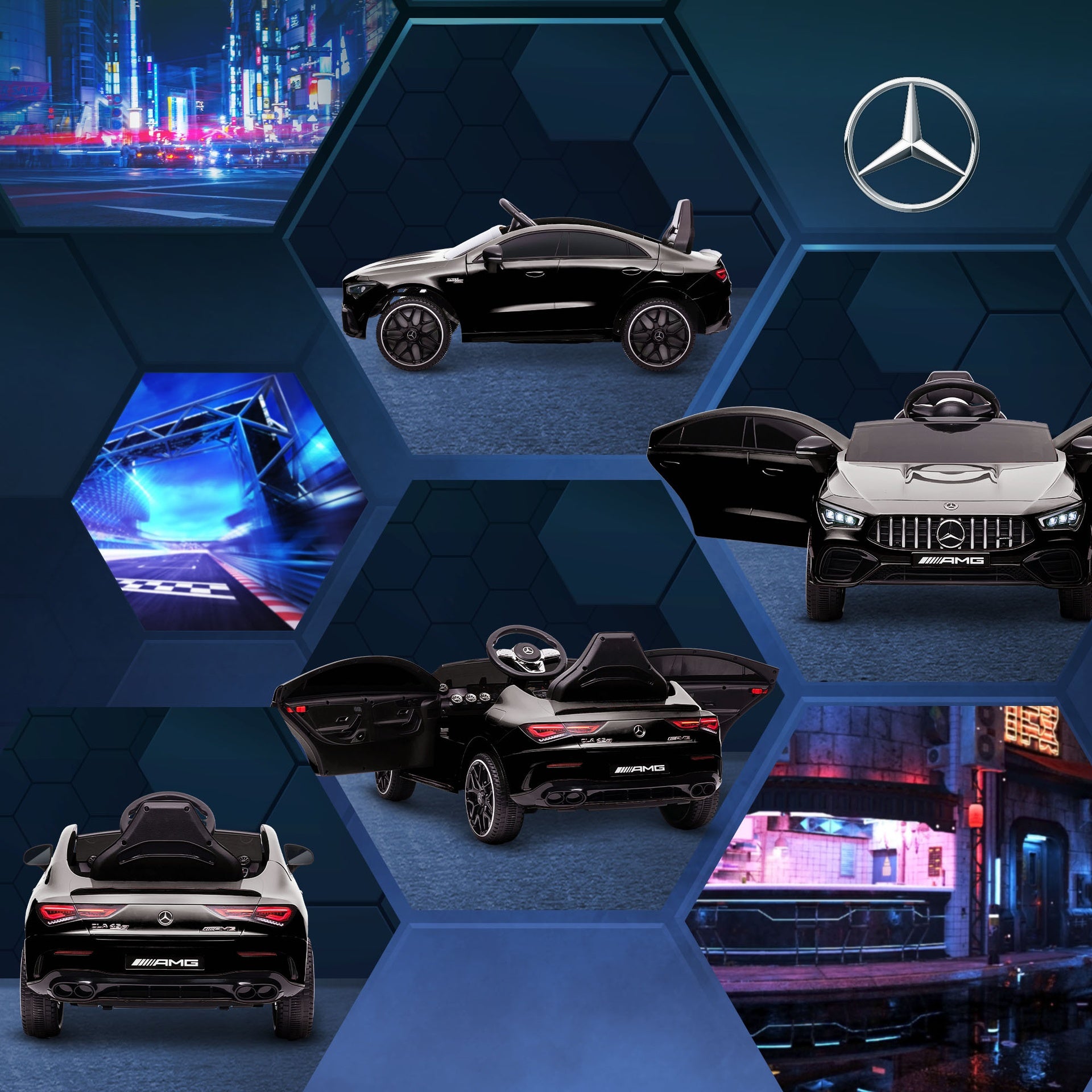 Qaba Mercedes-Benz AMG Licensed 12V Kids Ride on Car with Remote Control, Rear Suspension, LED Lights, Music, Black