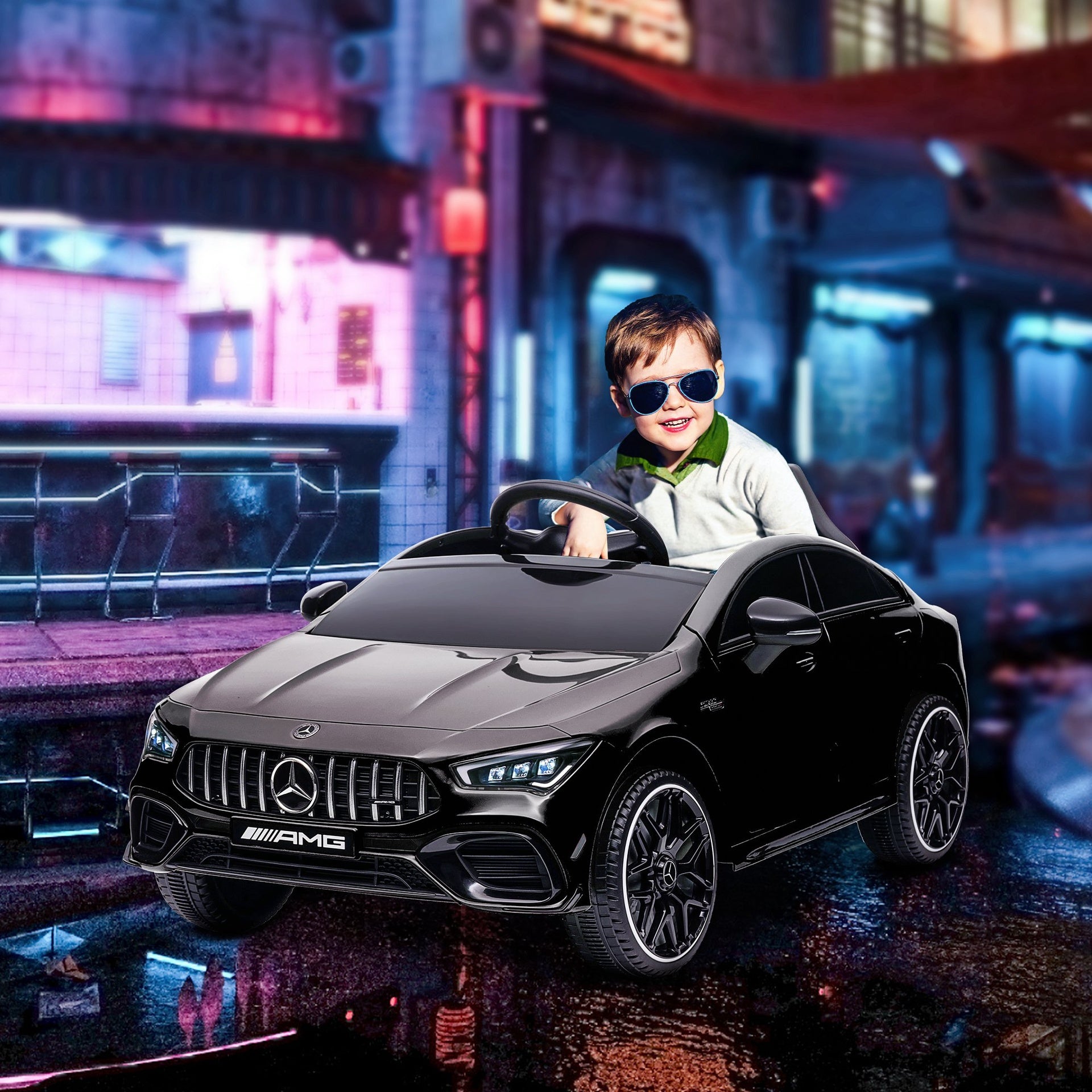 Qaba Mercedes-Benz AMG Licensed 12V Kids Ride on Car with Remote Control, Rear Suspension, LED Lights, Music, Black