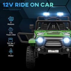 Qaba 12V Ride on Car, Ride on Truck w/ Remote, 4 Suspension Wheels, 3 MPH Max Speed, Music, Horn & Lights, Green