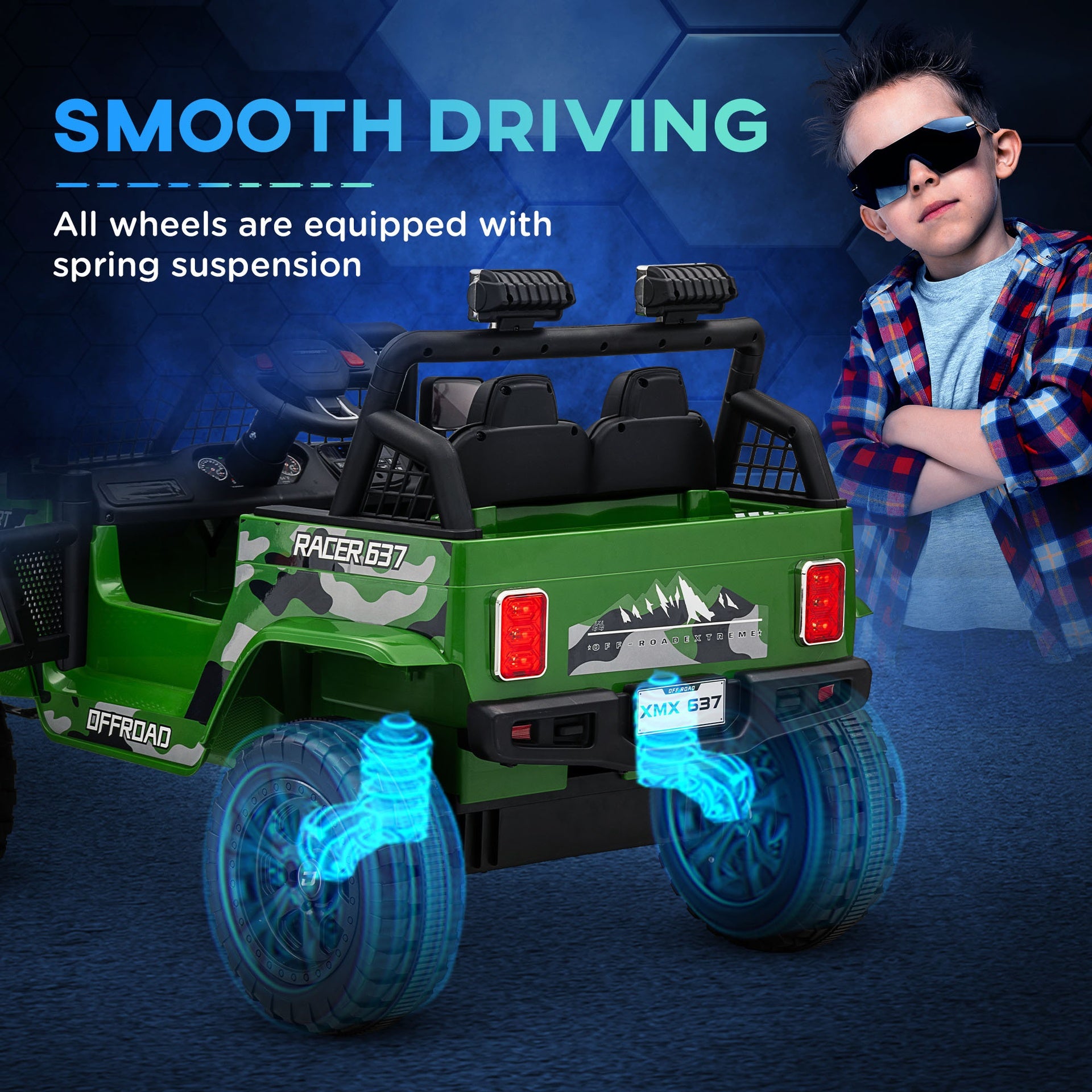 Qaba 12V Ride on Car, Ride on Truck w/ Remote, 4 Suspension Wheels, 3 MPH Max Speed, Music, Horn & Lights, Green