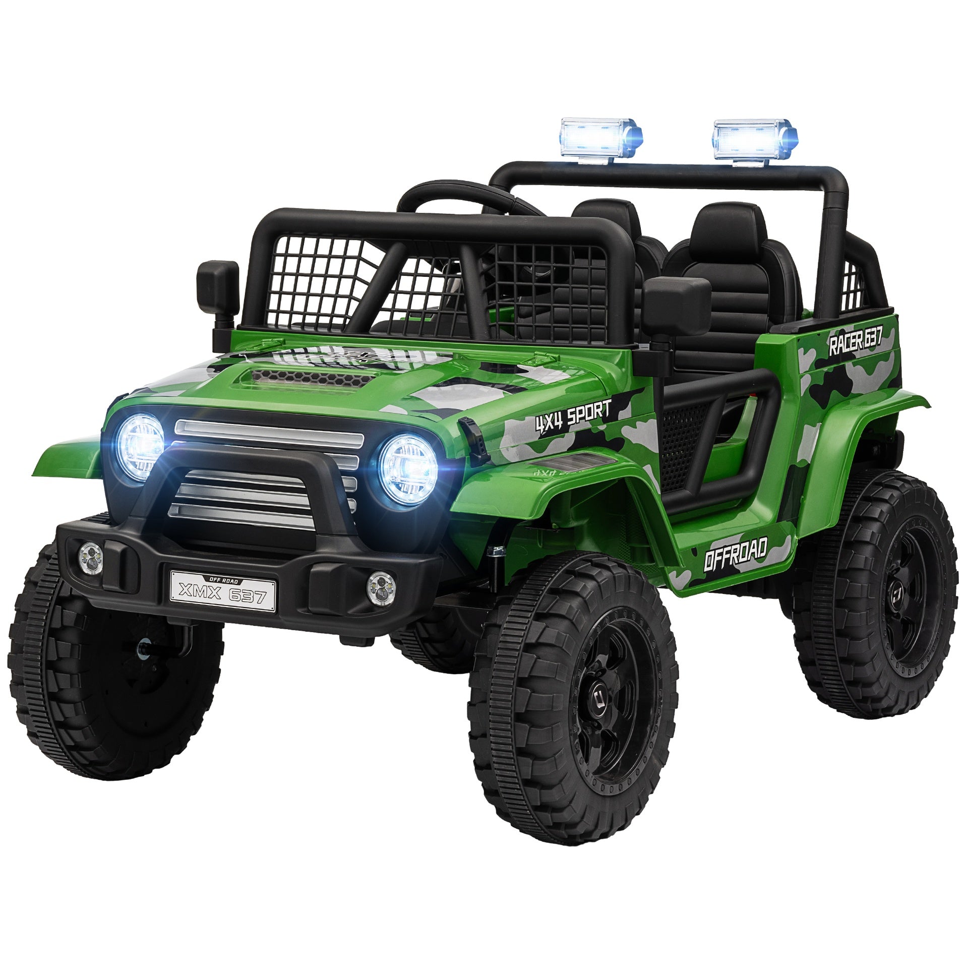 Qaba 12V Ride on Car, Ride on Truck w/ Remote, 4 Suspension Wheels, 3 MPH Max Speed, Music, Horn & Lights, Green