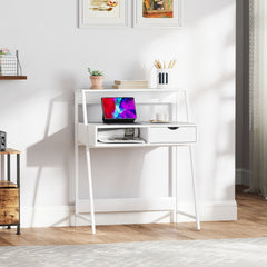 HOMCOM Home Office desk, Computer Desk for Small Spaces, Study Table with Drawer and Storage Shelves, White