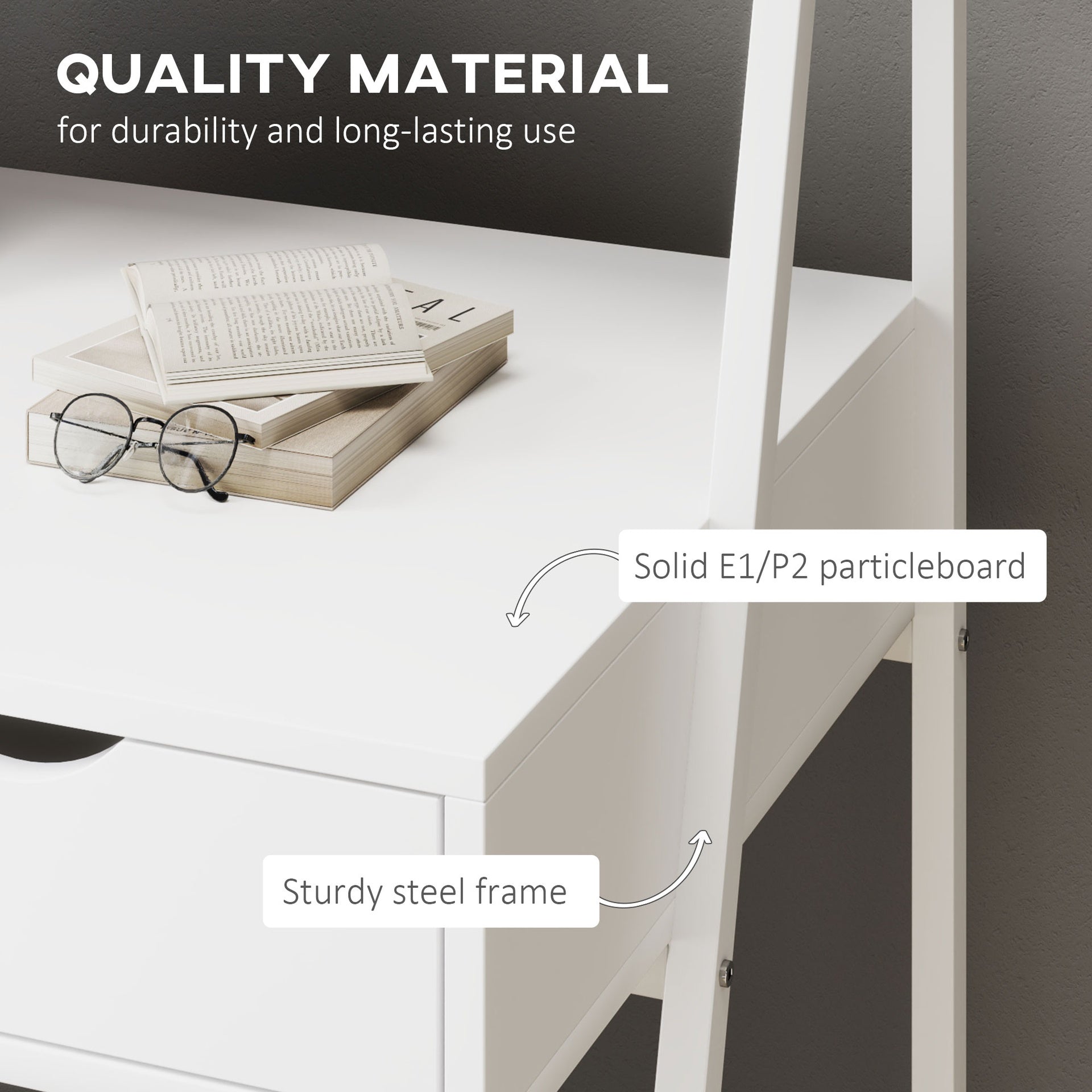 HOMCOM Home Office desk, Computer Desk for Small Spaces, Study Table with Drawer and Storage Shelves, White